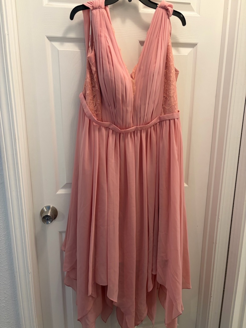JJ’s House Blush Pink Chiffon Bridesmaid Dress Lace Pleated